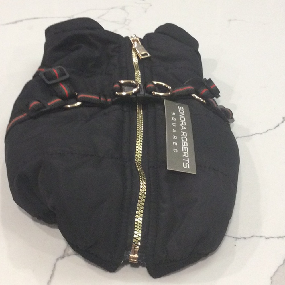 NWT Sondra Roberts Squared Black Dog Coat, Size Small